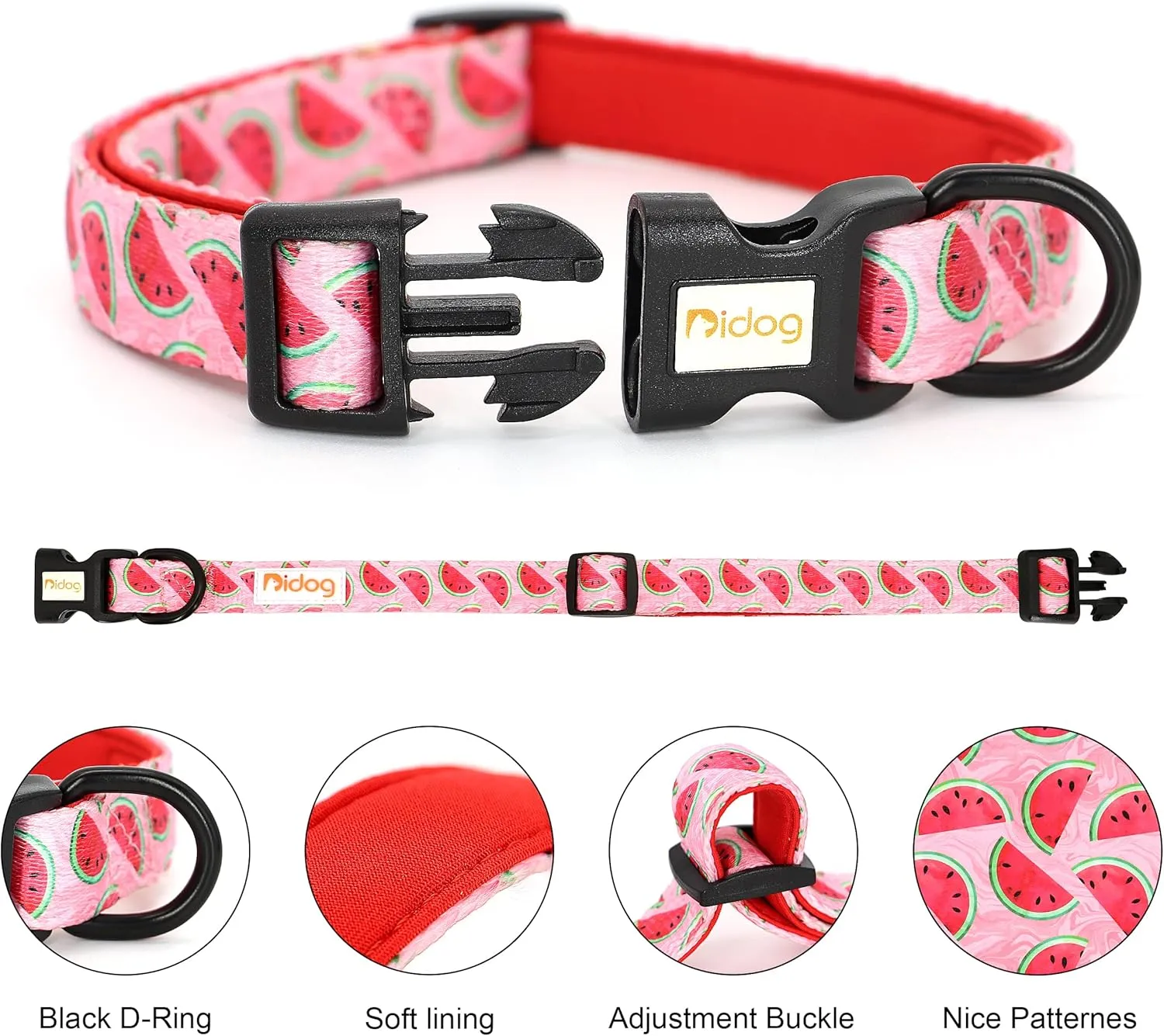 Didog No Pull Dog Harness Collar and Leash Set, Cute Pattern Puppy Dog Harness with Adjustable Collars and Leash, Soft Padded Air Mesh Vest for Small Dogs Walking Training(Watermelon, XS)