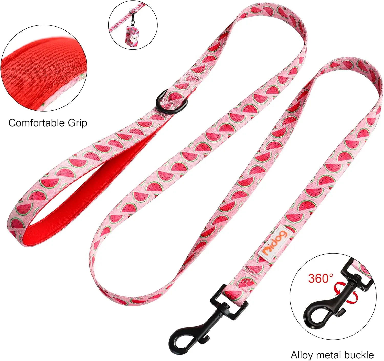 Didog No Pull Dog Harness Collar and Leash Set, Cute Pattern Puppy Dog Harness with Adjustable Collars and Leash, Soft Padded Air Mesh Vest for Small Dogs Walking Training(Watermelon, XS)