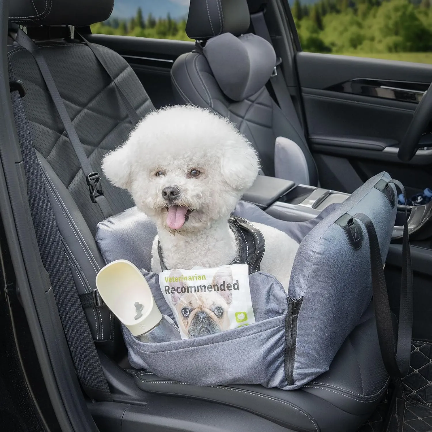 Dog Car Seats for Small Dogs, Removable Airbag Design Gray Waterproof Pet Booster Seat with Thick Cushion, Washable Travel Doggie Bed Carseat for Small Dog Up to 33 lbs