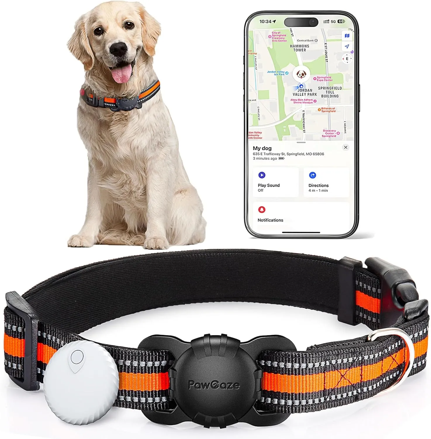 Dog Tracker Collar, No Monthly Fee Cat Tracker Collar(Only iOS), Compatible with Apple FindMy App, Reflective FinderTag Smart Collars, Anti-Lost, Key Finder for Pets/ItemsNOT GPS