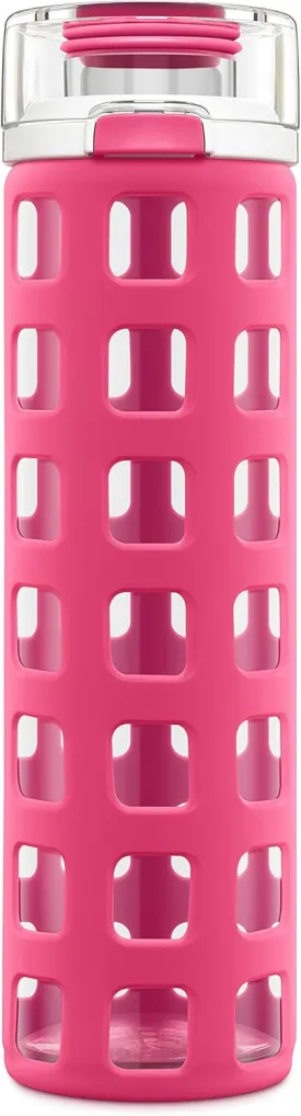 Ello Syndicate 20oz Reusable Glass Water Bottle with One-Touch Leak Proof Flip Lid and Protective Non-Slip Silicone Sleeve and Carry Loop for Coffee, Tea and Water, BPA-free Dishwasher Safe