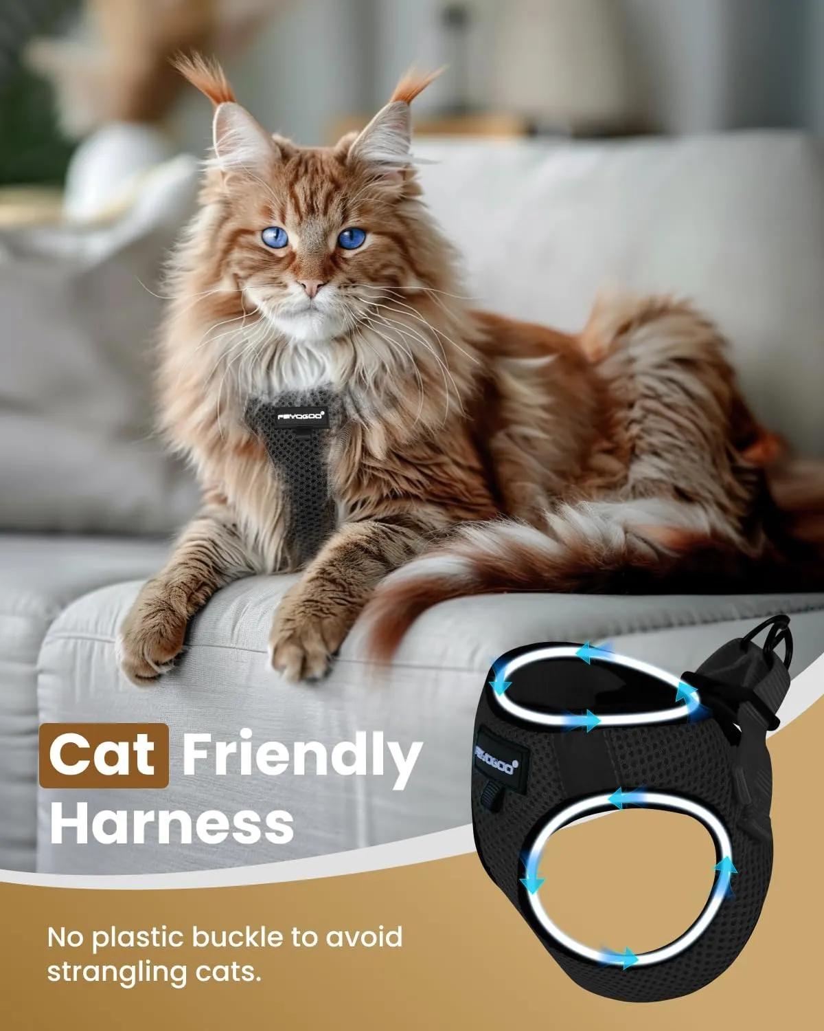 FAYOGOO Cat Harness and Leash Set for Walking Escape Proof, Kitten Adjustable Small Large Cat Lightweight Soft Vest Harness and Leash