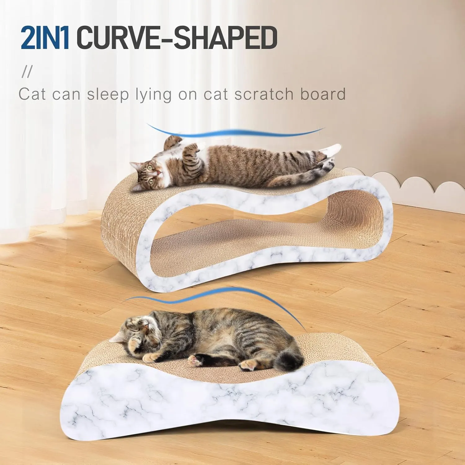 FluffyDream 2 in 1 Cat Scratcher Cardboard Lounge Bed, Cat Scratching Post, Durable Board Pads Prevents Furniture Damage,Large,Marble White