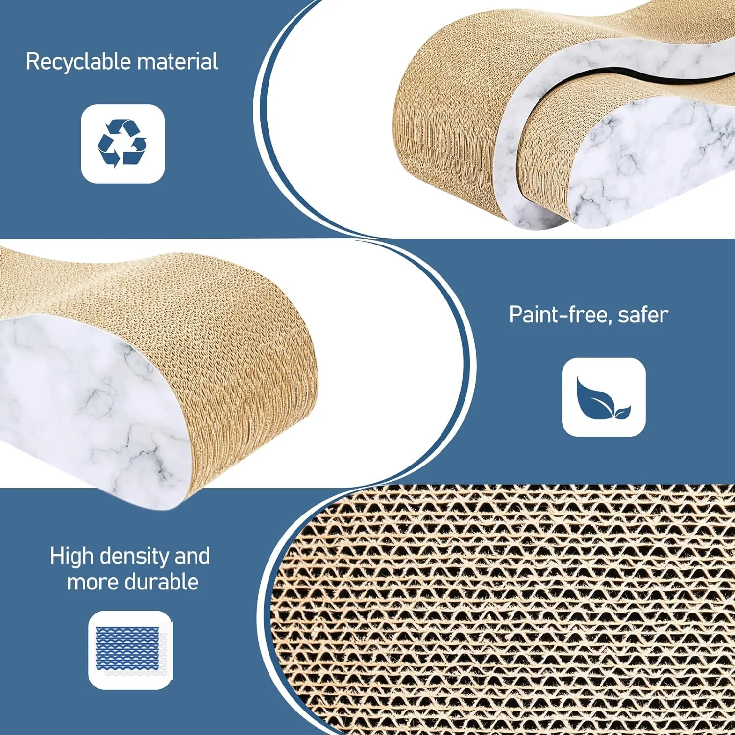 FluffyDream 2 in 1 Cat Scratcher Cardboard Lounge Bed, Cat Scratching Post, Durable Board Pads Prevents Furniture Damage,Large,Marble White