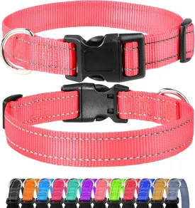 FunTags Reflective Dog Collar, Sturdy Nylon Collars for Puppy and Extra Small Girl and Boy Dogs, Adjustable Dog Collar with Quick Release Buckle,Neon Pink,5/8" Width