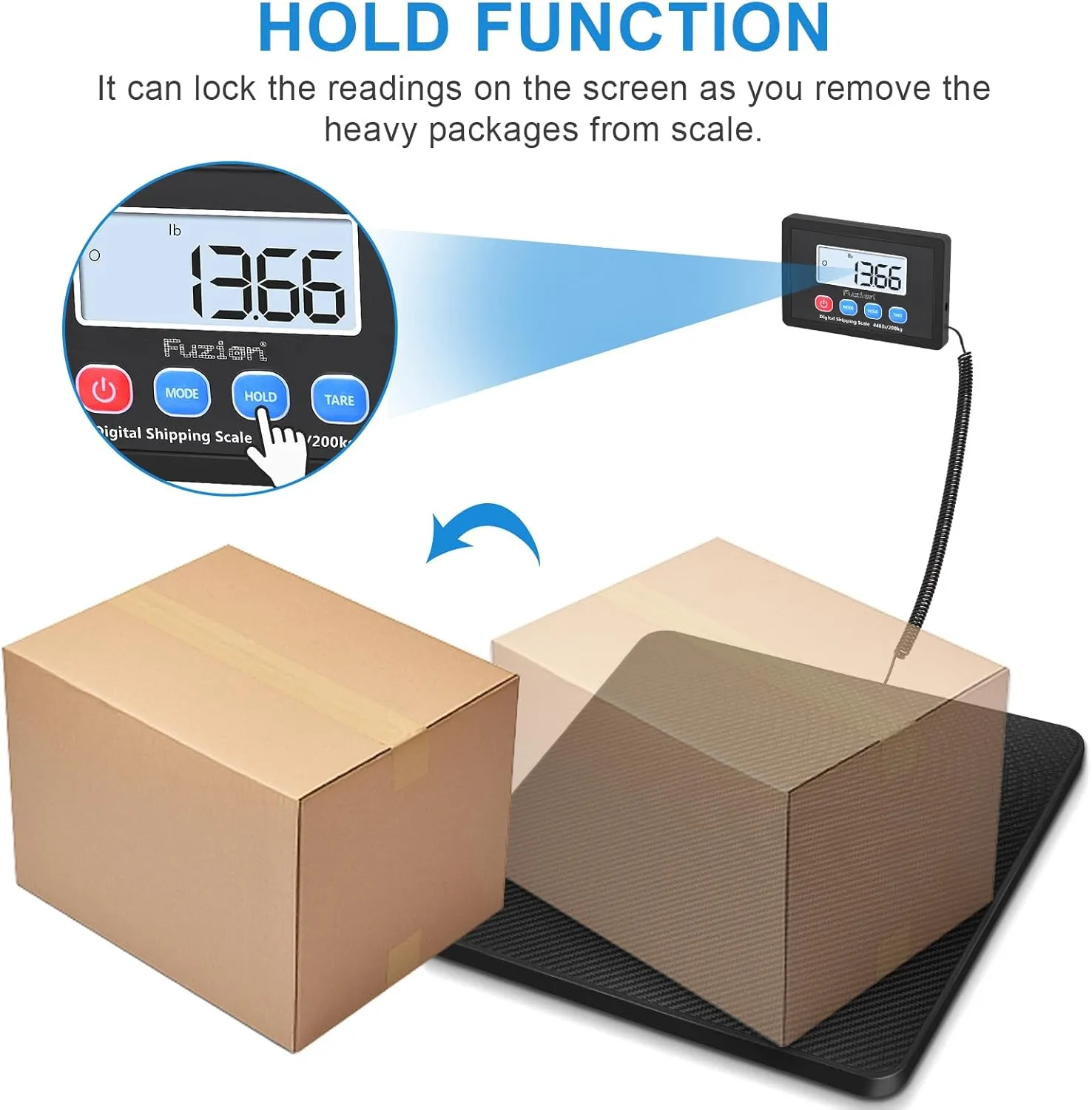 Fuzion Shipping Scale, 440LB x 10g High Accuracy Postal Scale, Hold/Tare/LCD Display, Digital Shipping Postal Scale for Packages, Postage, Luggage, Mailing, Battery & AC Adapter Included