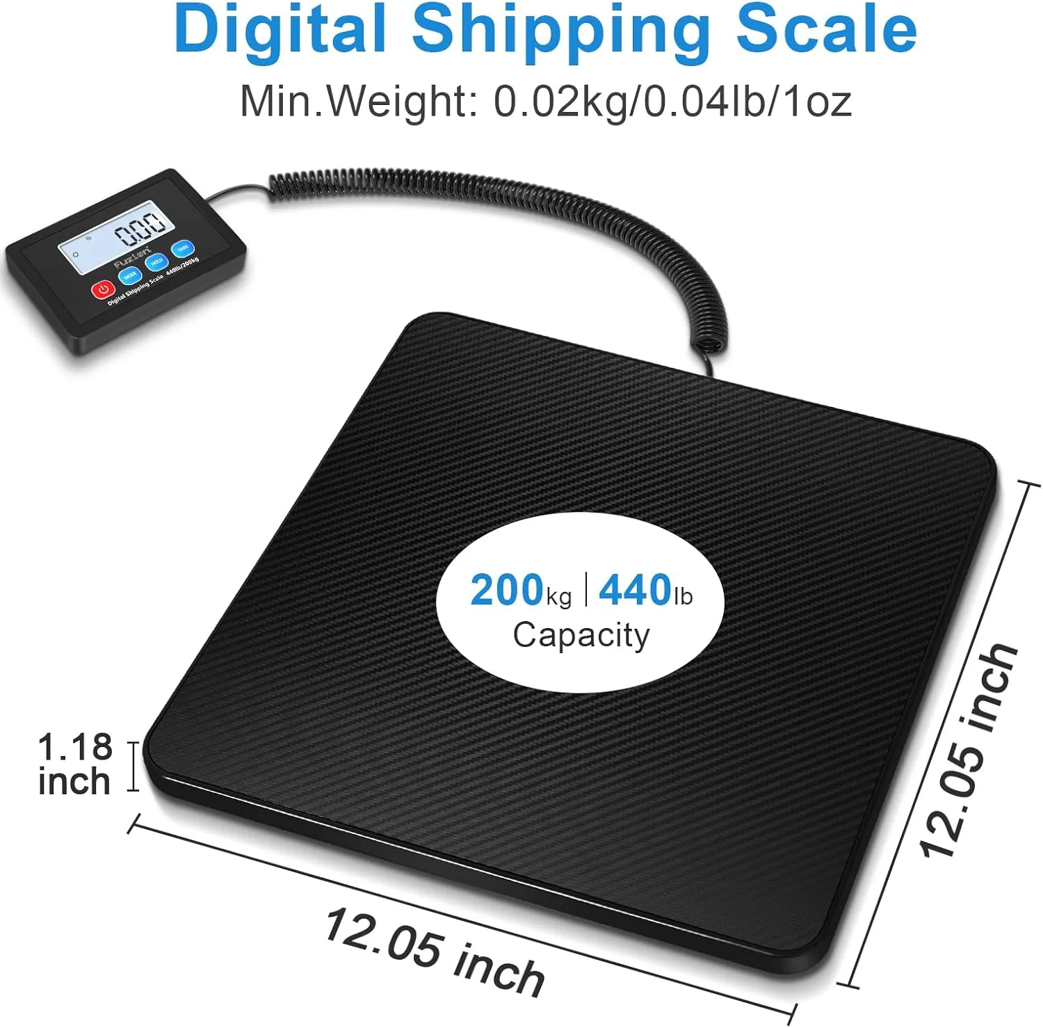 Fuzion Shipping Scale, 440LB x 10g High Accuracy Postal Scale, Hold/Tare/LCD Display, Digital Shipping Postal Scale for Packages, Postage, Luggage, Mailing, Battery & AC Adapter Included