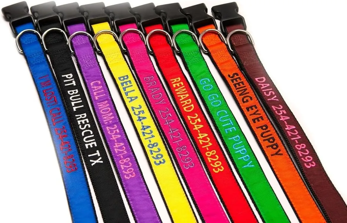 Go Go Cute Puppy- Personalized Dog Collars - Custom Embroidered Collar with Pet Name & Phone Number - 4 Adjustable Sizes - 9 Bright Colors for Boy and Girl Dogs