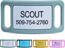 GoTags Silent Dog Tag, Personalized Engraved Silicone and Cat Name Pet ID Tags, Soundless Quiet Slide On Nameplate for Collars, No More Jingling Tags (Teal, Large)