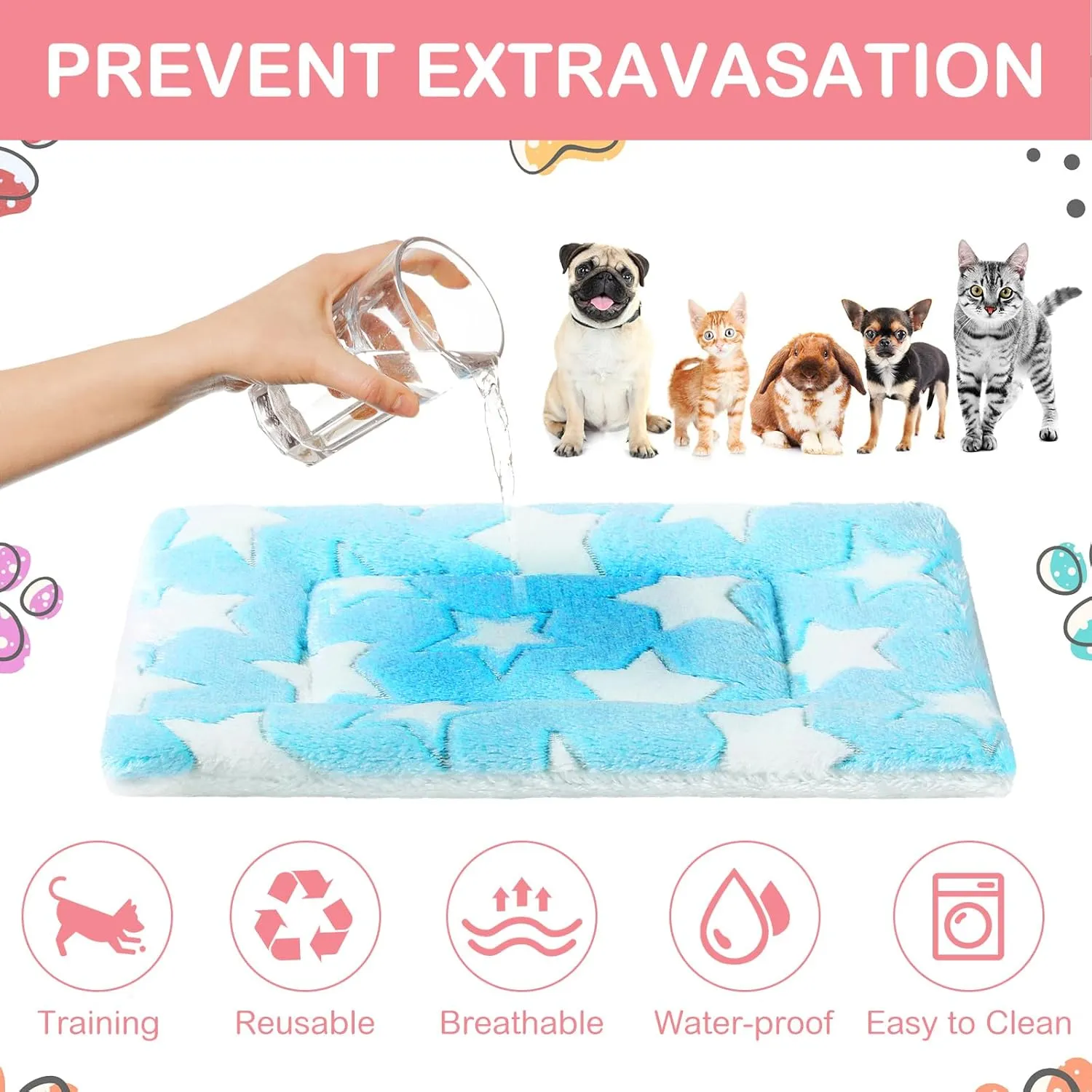 Haull 4 Pcs Waterproof Guinea Pig Bedding Winter Guinea Pig Bed Plush Cage Liners Soft Dog Cat Mat Reversible Winter Cozy Animal Pee Pad Hamster Bed Mat for Bunny(Cute Star,13 x 18.5 Inch)