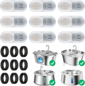 HICC PULE 9 Packs Cat Water Fountain Replacement Filters & Sponges for HICC PULE Stainless Steel Cat Water Fountain