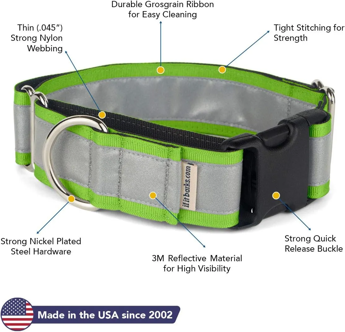If It Barks - 1.5" Reflective Martingale Collar with Quick Snap Buckle for Dogs - Adjustable - Made in USA - Strong, Durable, and Comfy - Ideal for Training - Fits Most Breeds - Small, Apple Green