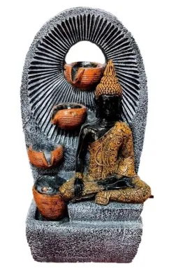 Jellify 4 Step Buddha Fountain | 4 Diya Water Feature | 61x 28 x 22 cm | Home Decor | Garden Decor | Balcony Decor | Buddha Corner