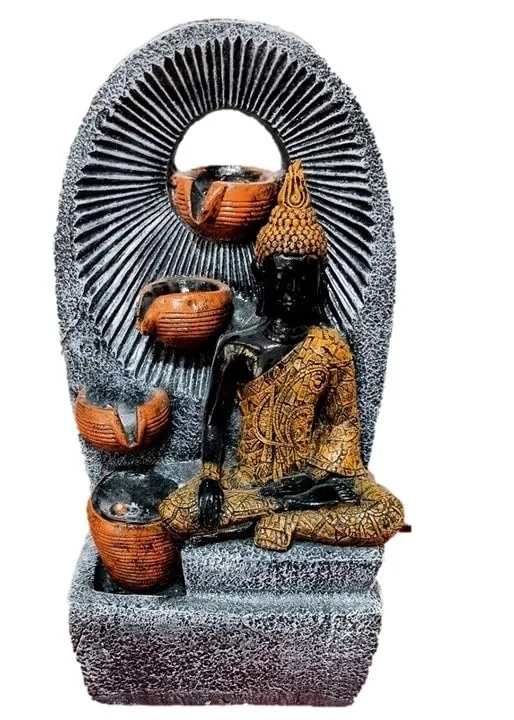 Jellify 4 Step Buddha Fountain | 4 Diya Water Feature | 61x 28 x 22 cm | Home Decor | Garden Decor | Balcony Decor | Buddha Corner