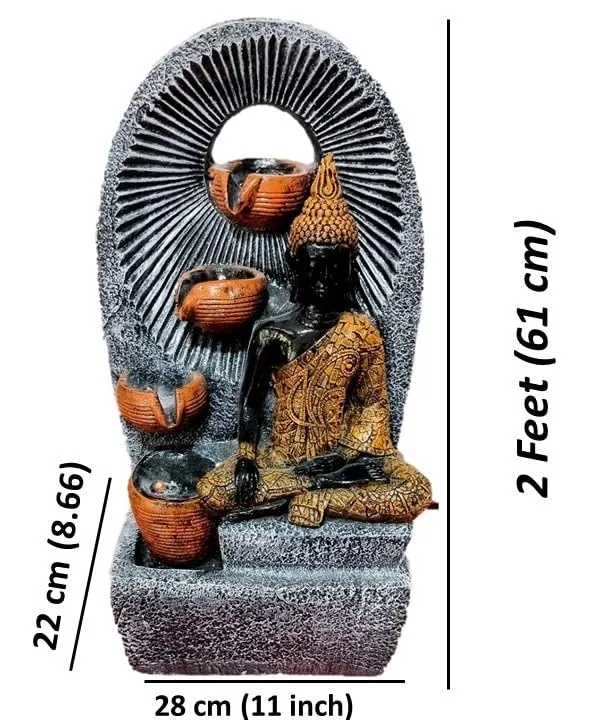 Jellify 4 Step Buddha Fountain | 4 Diya Water Feature | 61x 28 x 22 cm | Home Decor | Garden Decor | Balcony Decor | Buddha Corner