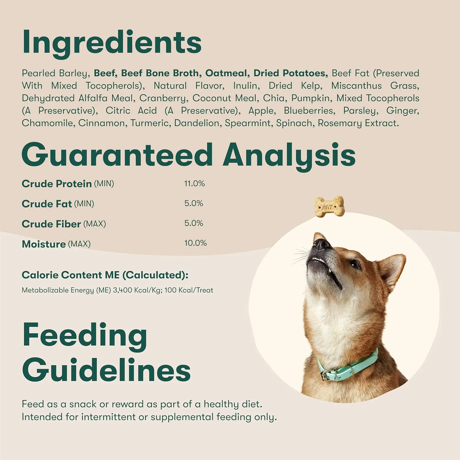 Jinx Oven-Baked Beef Bone Broth Biscuit Treats, Crunchy, All Natural, Superfood-Rich with Real Beef, Pumpkin & Blueberries, 16oz