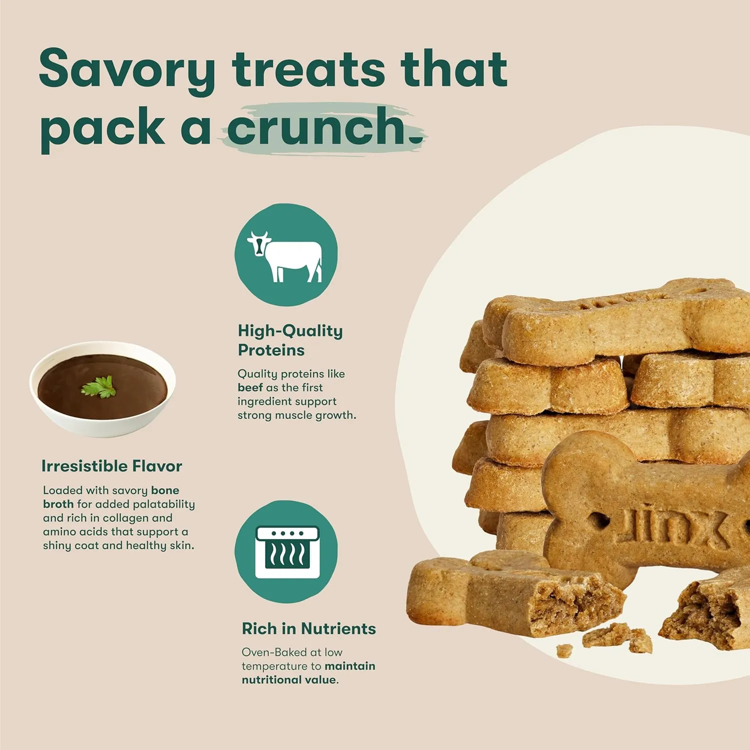 Jinx Oven-Baked Beef Bone Broth Biscuit Treats, Crunchy, All Natural, Superfood-Rich with Real Beef, Pumpkin & Blueberries, 16oz