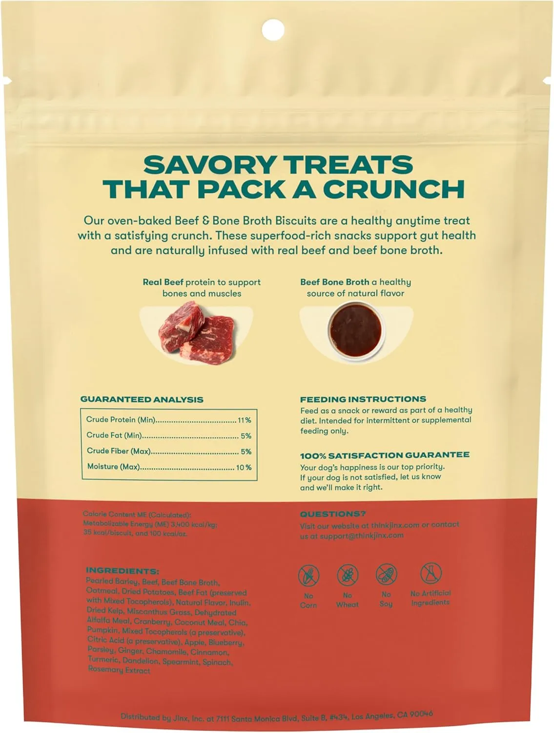 Jinx Oven-Baked Beef Bone Broth Biscuit Treats, Crunchy, All Natural, Superfood-Rich with Real Beef, Pumpkin & Blueberries, 16oz