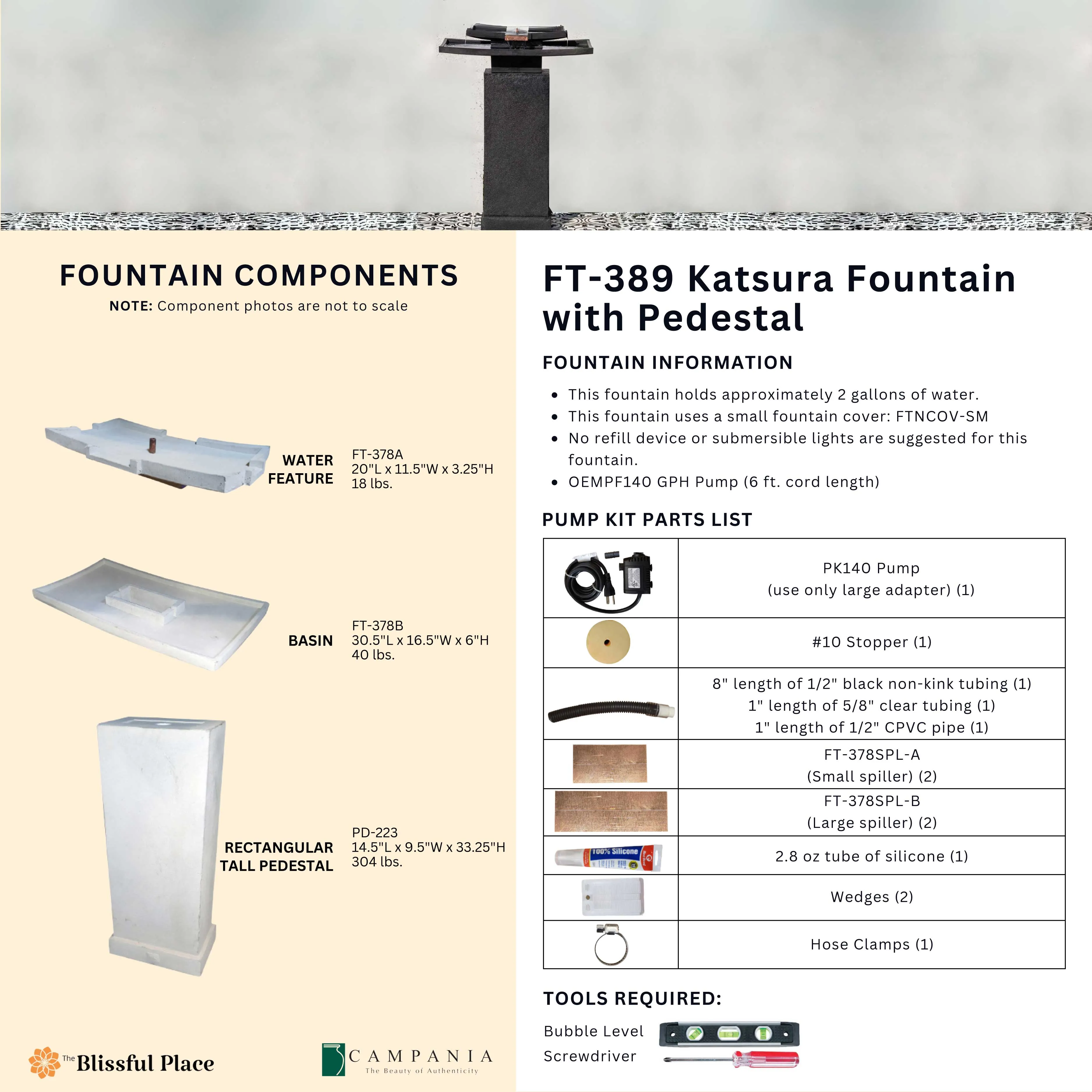 Katsura Fountain with Pedestal Campania International