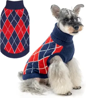 KOOLTAIL Knit Turtleneck Cold Weather Sweater, Soft Diamond Plaid Pullover for Medium to Large Dogs, Warm Clothes for Girls & Boys