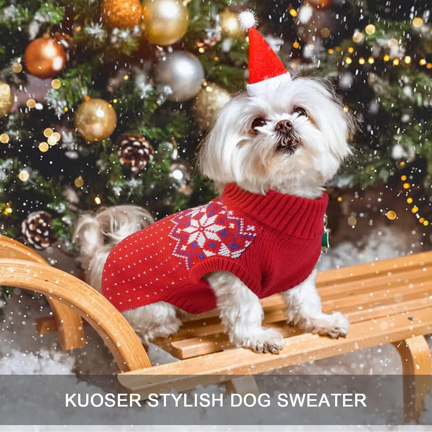 Kuoser Dog Cat Sweater, Holiday Christmas Snowflake Pet Warm Knitwear Dog Sweater Soft Puppy Clothing Dog Winter Coat, Dog Turtleneck Cold Weather Outfit Pullover for Small Medium Dogs Cats