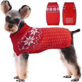 Kuoser Dog Cat Sweater, Holiday Christmas Snowflake Pet Warm Knitwear Dog Sweater Soft Puppy Clothing Dog Winter Coat, Dog Turtleneck Cold Weather Outfit Pullover for Small Medium Dogs Cats