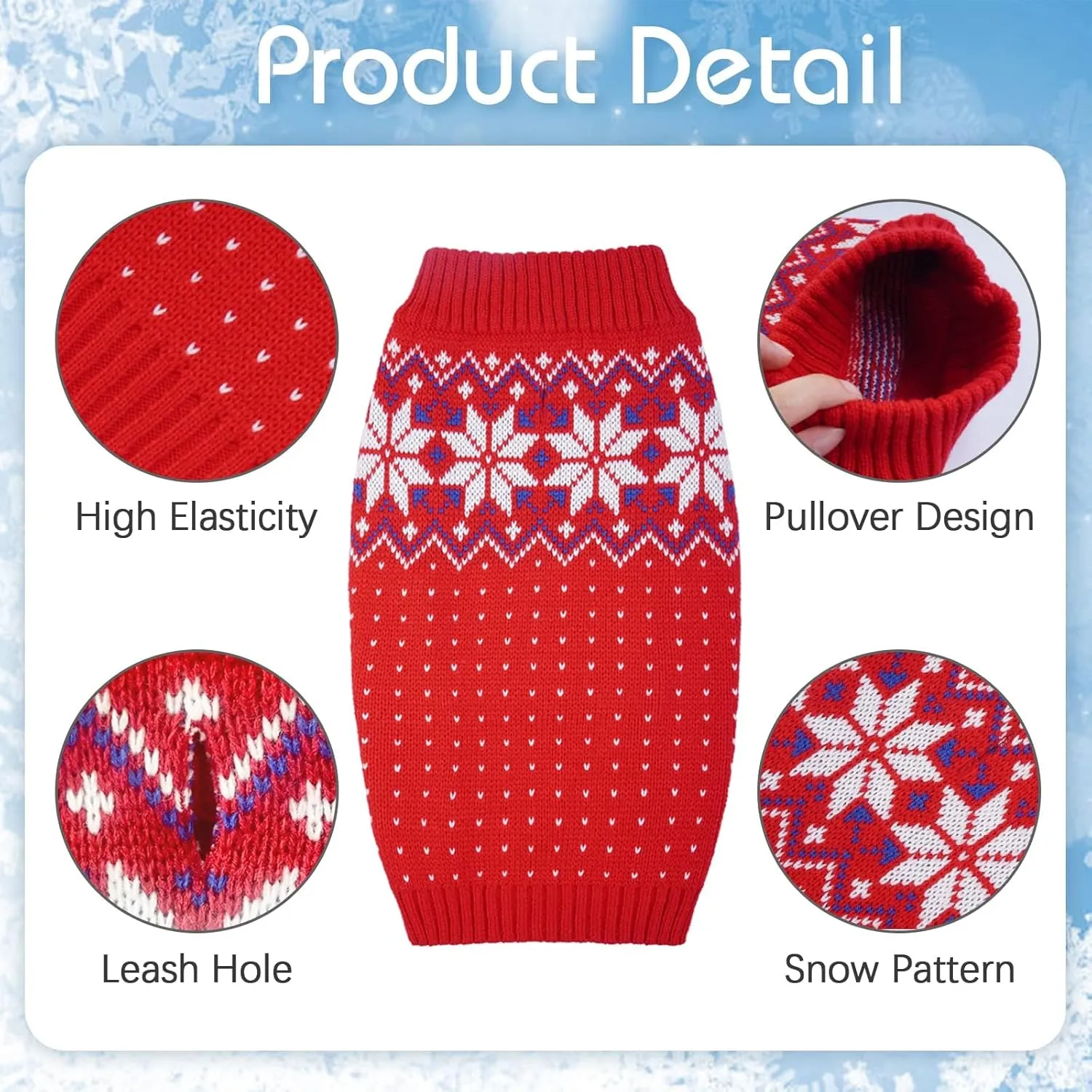 Kuoser Dog Cat Sweater, Holiday Christmas Snowflake Pet Warm Knitwear Dog Sweater Soft Puppy Clothing Dog Winter Coat, Dog Turtleneck Cold Weather Outfit Pullover for Small Medium Dogs Cats