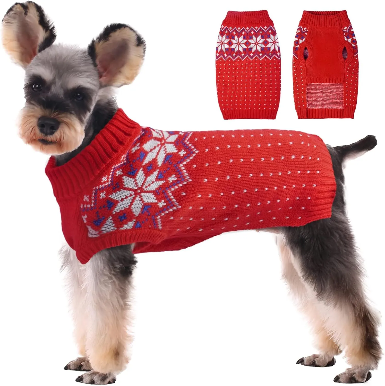 Kuoser Dog Cat Sweater, Holiday Christmas Snowflake Pet Warm Knitwear Dog Sweater Soft Puppy Clothing Dog Winter Coat, Dog Turtleneck Cold Weather Outfit Pullover for Small Medium Dogs Cats