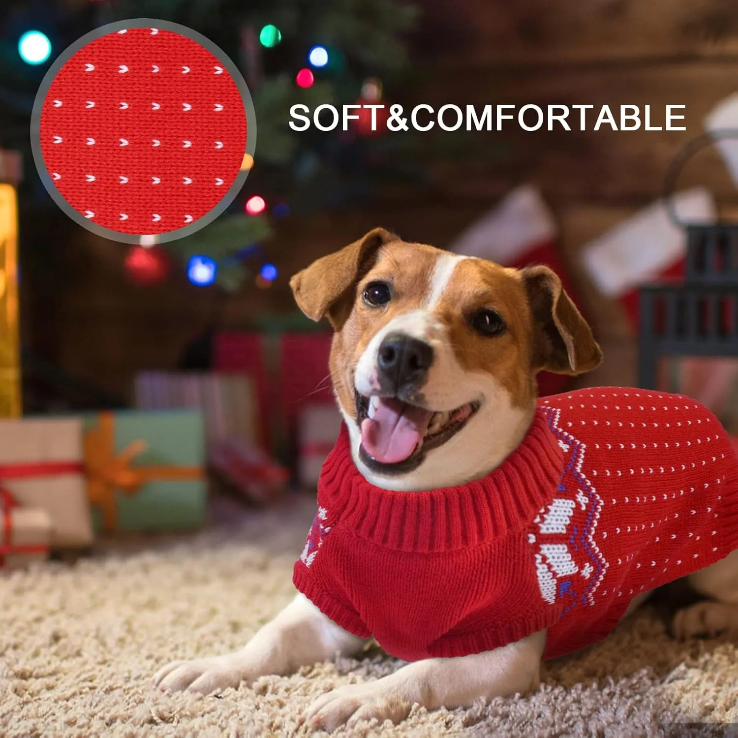Kuoser Dog Cat Sweater, Holiday Christmas Snowflake Pet Warm Knitwear Dog Sweater Soft Puppy Clothing Dog Winter Coat, Dog Turtleneck Cold Weather Outfit Pullover for Small Medium Dogs Cats