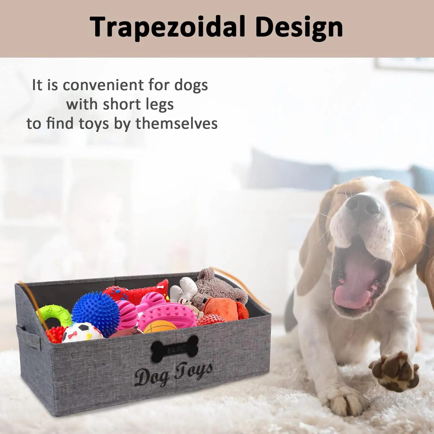 Large Dog Toy Basket Collapsible Dog Toy Box Fabric Trapezoid Dog Toy Bin Storage for organizing pet Toys/Blankets/leashes/Rope Toys/Clothing-Can be Personalized-Gray