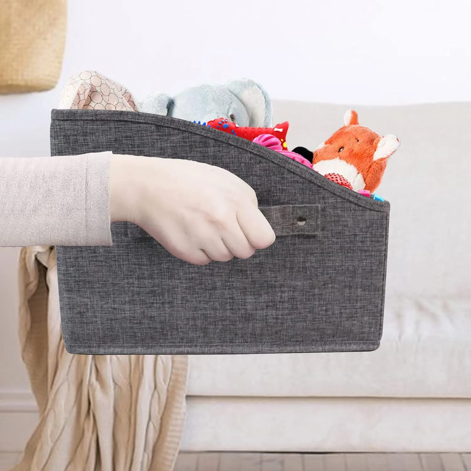 Large Dog Toy Basket Collapsible Dog Toy Box Fabric Trapezoid Dog Toy Bin Storage for organizing pet Toys/Blankets/leashes/Rope Toys/Clothing-Can be Personalized-Gray