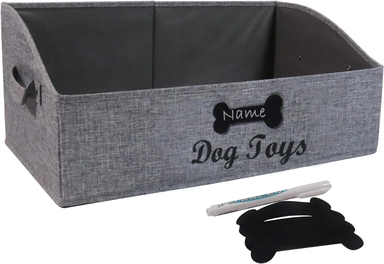 Large Dog Toy Basket Collapsible Dog Toy Box Fabric Trapezoid Dog Toy Bin Storage for organizing pet Toys/Blankets/leashes/Rope Toys/Clothing-Can be Personalized-Gray