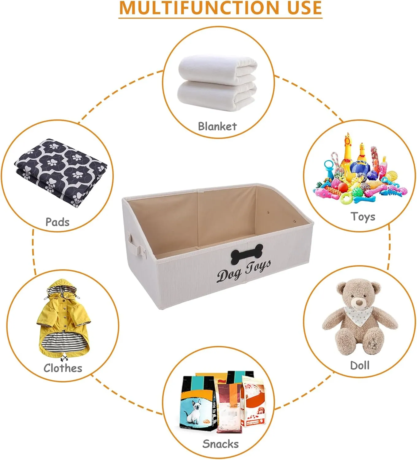 Large Dog Toy Basket Collapsible Dog Toy Box Fabric Trapezoid Dog Toy Bin Storage for organizing pet Toys/Blankets/leashes/Rope Toys/Clothing-Can be Personalized-Slub Beige