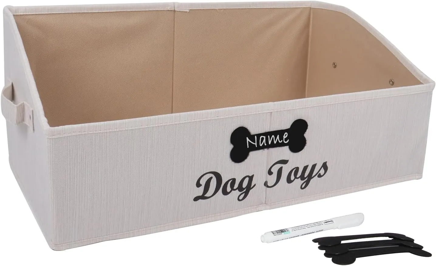 Large Dog Toy Basket Collapsible Dog Toy Box Fabric Trapezoid Dog Toy Bin Storage for organizing pet Toys/Blankets/leashes/Rope Toys/Clothing-Can be Personalized-Slub Beige