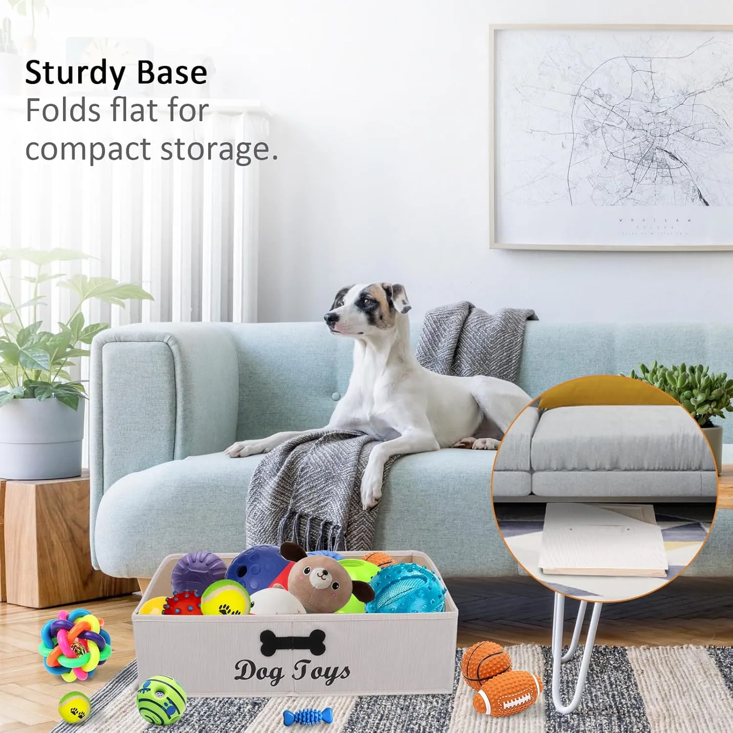 Large Dog Toy Basket Collapsible Dog Toy Box Fabric Trapezoid Dog Toy Bin Storage for organizing pet Toys/Blankets/leashes/Rope Toys/Clothing-Can be Personalized-Slub Beige