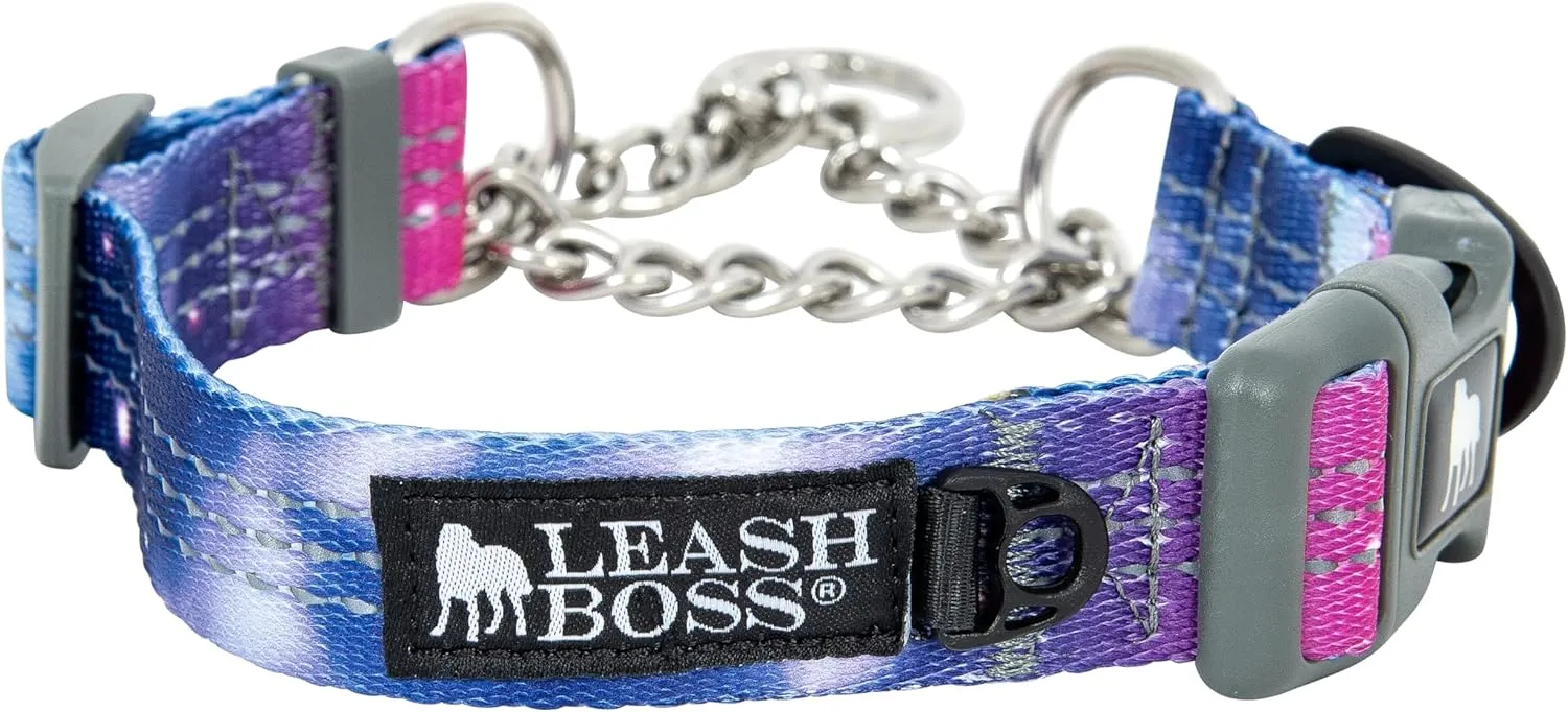 Leash Boss Martingale Collar for Dogs - Steel Chain | Reflective Nylon Dog Collar for Large Dogs, Medium and Small Dogs | No Pull Pet Training Collar Small