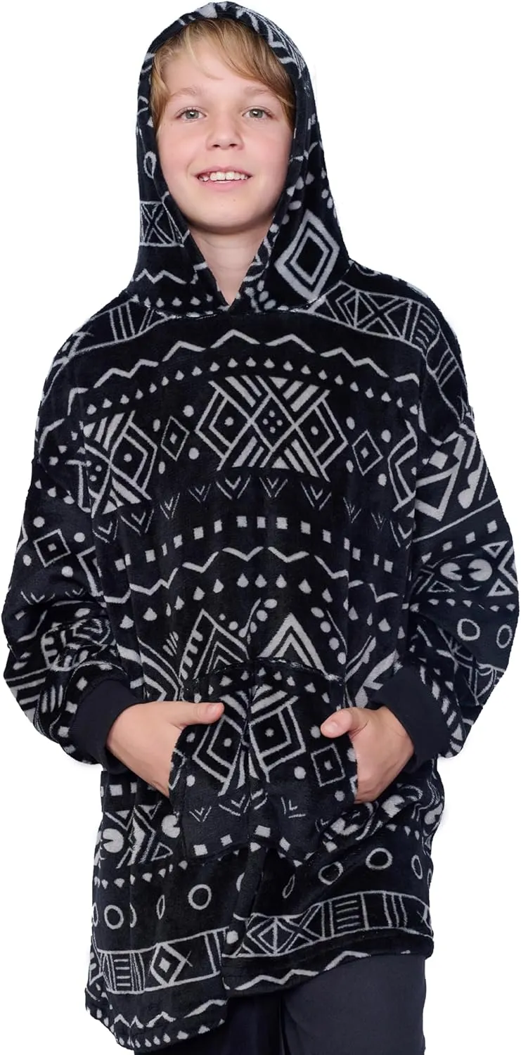 Mad Dog Kids Blanket Hoodie - Wearable Blankets with Cozy Sleeves, Soft Fleece & Sherpa Designs, for Boys & Girls, Ages 4-13