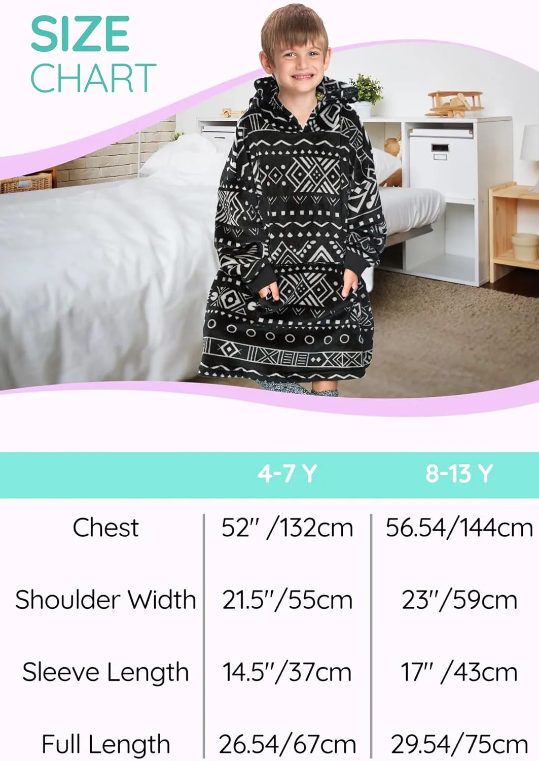 Mad Dog Kids Blanket Hoodie - Wearable Blankets with Cozy Sleeves, Soft Fleece & Sherpa Designs, for Boys & Girls, Ages 4-13