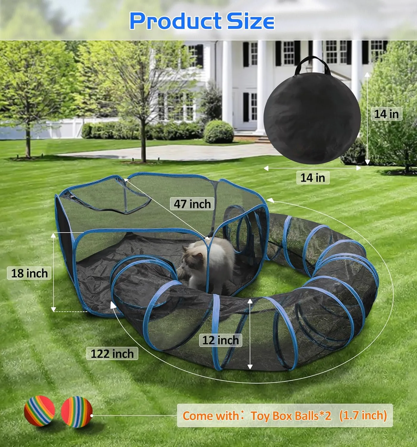 MAMI&BABI Catio Outdoor Cat Enclosures, Foldable Cat Tent for Outside Enclosed Playpen with Tunnel, Cat Outdoor Enclosure for Indoor Cats,Rabbit and Other Small Animals