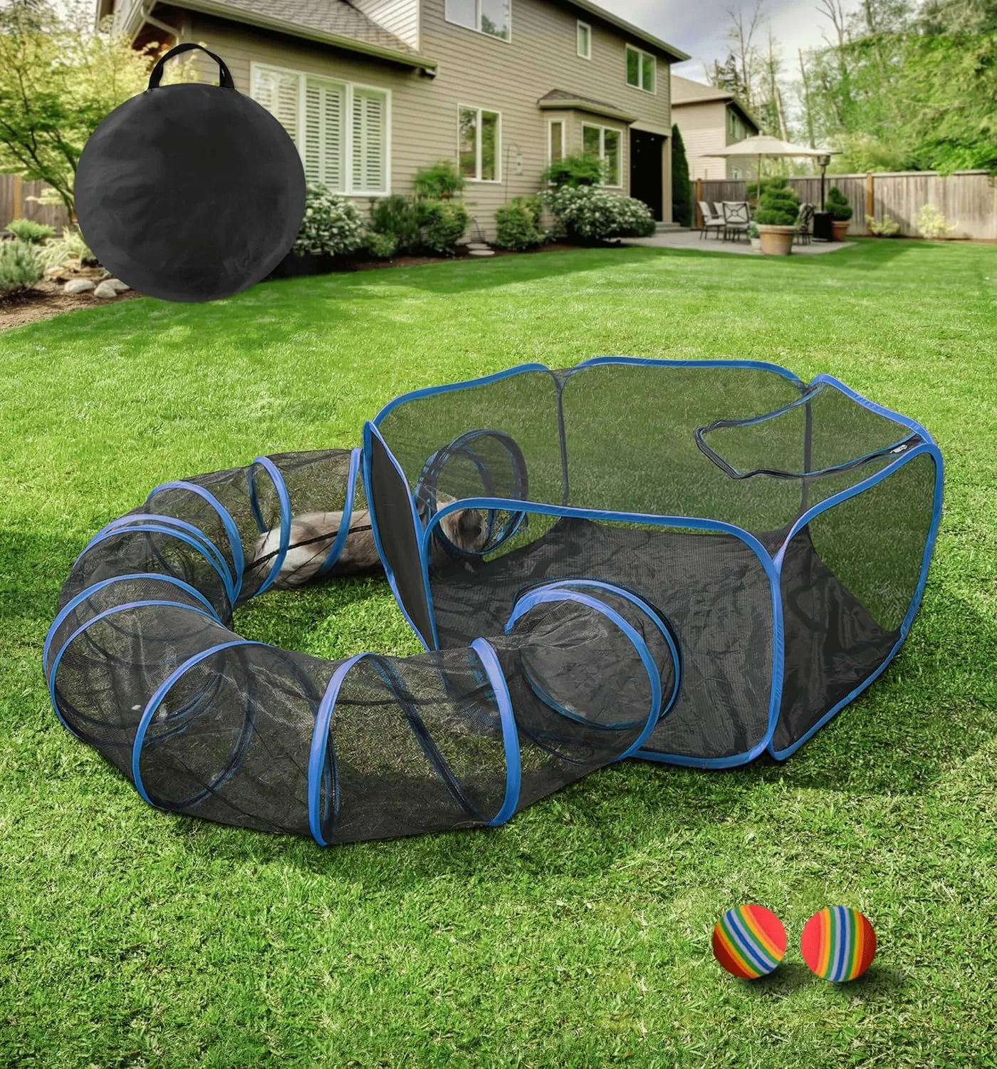 MAMI&BABI Catio Outdoor Cat Enclosures, Foldable Cat Tent for Outside Enclosed Playpen with Tunnel, Cat Outdoor Enclosure for Indoor Cats,Rabbit and Other Small Animals