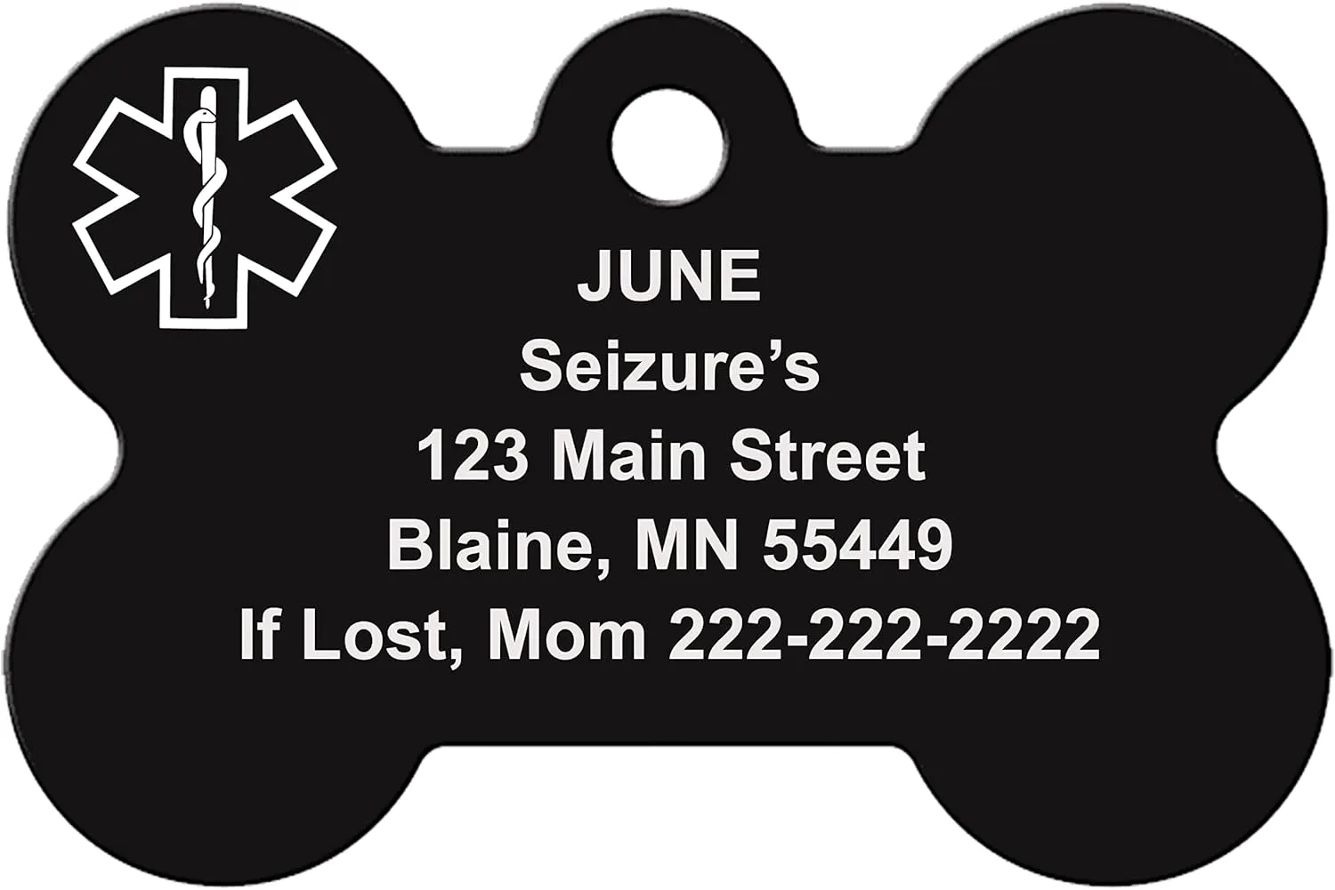 Medical Pet ID Tags - Medical ID - Dog Bone Shape - Dog ID Collar Tag Black, Blue, Red - Free Engraving (Black)