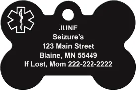 Medical Pet ID Tags - Medical ID - Dog Bone Shape - Dog ID Collar Tag Black, Blue, Red - Free Engraving (Black)