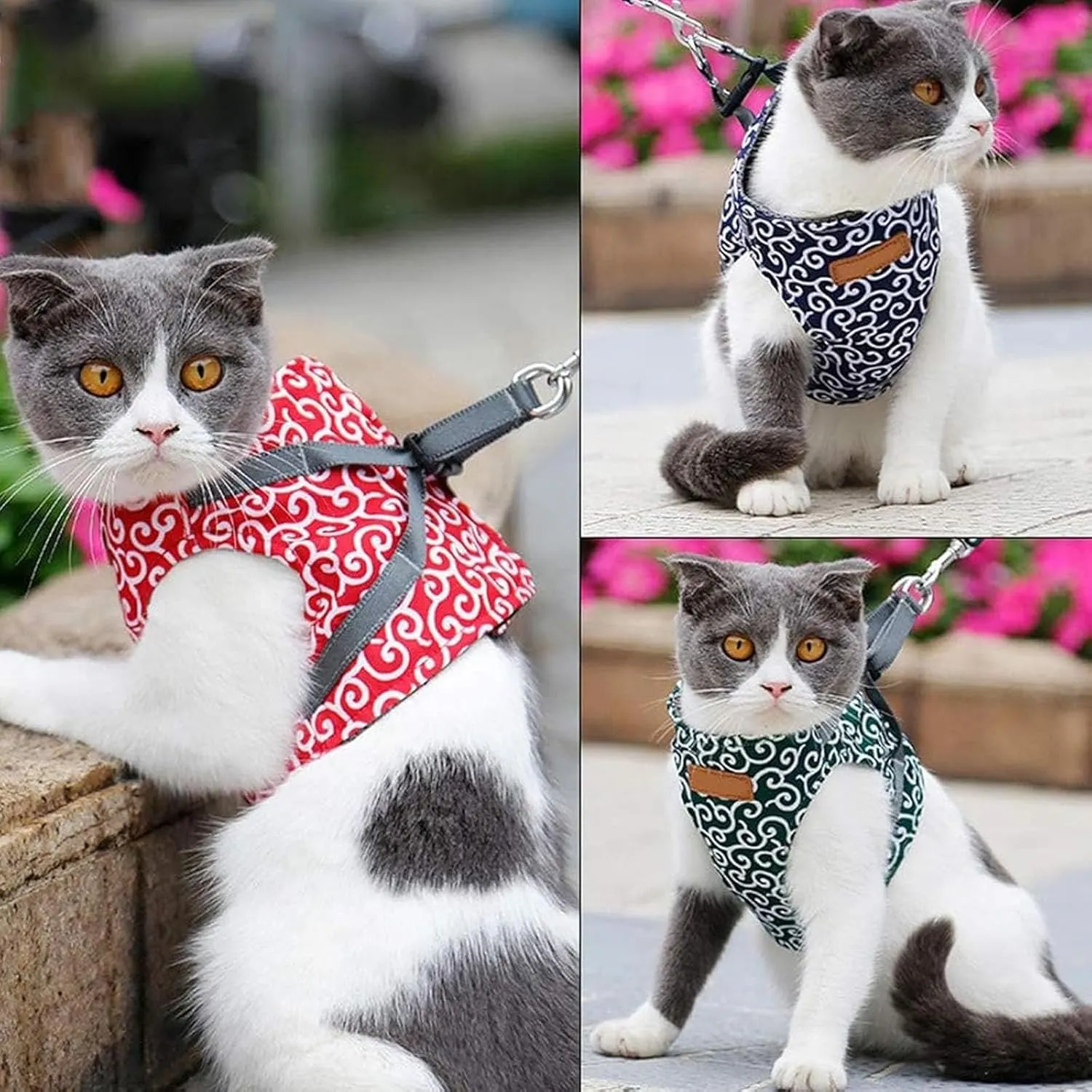 Niowatchted Cat Vest Harness and Leash Anti-Break Away Chest Strap Cat Clothes Set for Walking, Escape Proof Soft Adjustable Breathable Vest Harness with Handle (Blue, Medium)