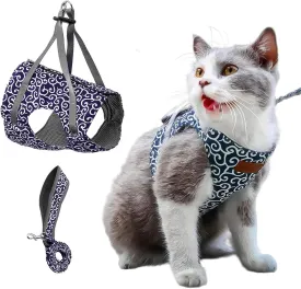 Niowatchted Cat Vest Harness and Leash Anti-Break Away Chest Strap Cat Clothes Set for Walking, Escape Proof Soft Adjustable Breathable Vest Harness with Handle (Blue, Medium)