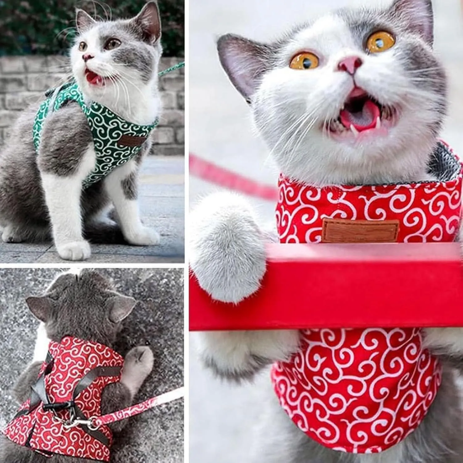 Niowatchted Cat Vest Harness and Leash Anti-Break Away Chest Strap Cat Clothes Set for Walking, Escape Proof Soft Adjustable Breathable Vest Harness with Handle (Blue, Medium)