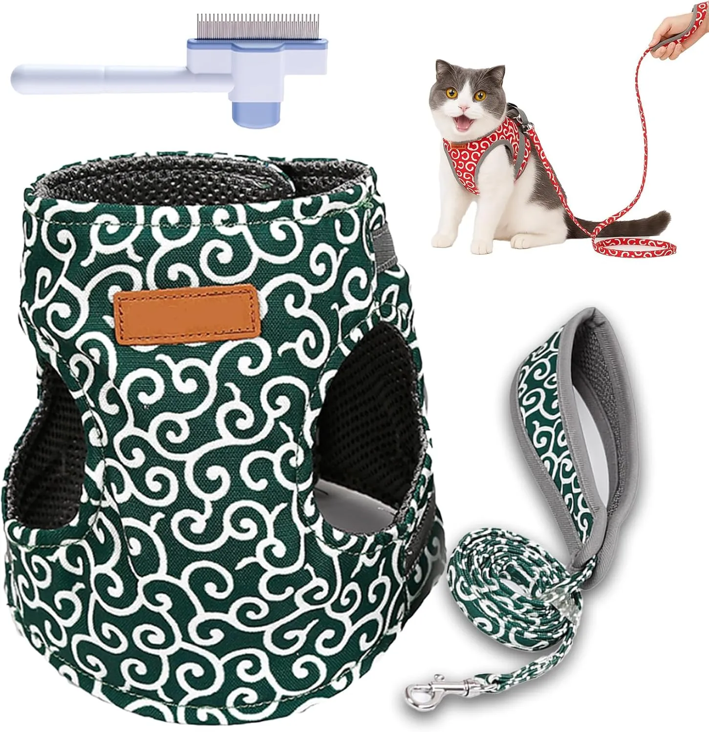 Niowatchted Cat Vest Harness and Leash, Cat Dogs Vest Harness and Leash Anti-Break Away Chest Strap Cats Clothes, Escape Proof Soft Adjustable Vest Harnesses for Cats Outdoor Walking (Green, XS)