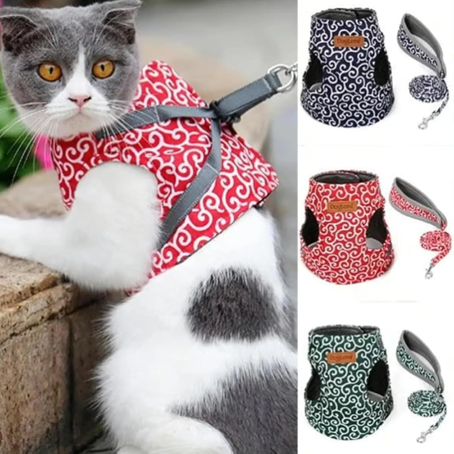Niowatchted Cat Vest Harness and Leash, Cat Dogs Vest Harness and Leash Anti-Break Away Chest Strap Cats Clothes, Escape Proof Soft Adjustable Vest Harnesses for Cats Outdoor Walking (Green, XS)