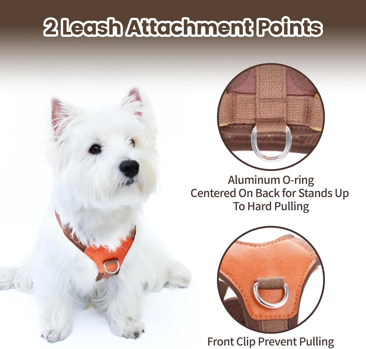 No-Pull No-Choke Dog Harness and Leash Set - Adjustable Soft Padded Vest, Lightweight Retro Design for Small Medium Dogs and Puppies, Easy Control and Comfortable Walk (Brown, M)