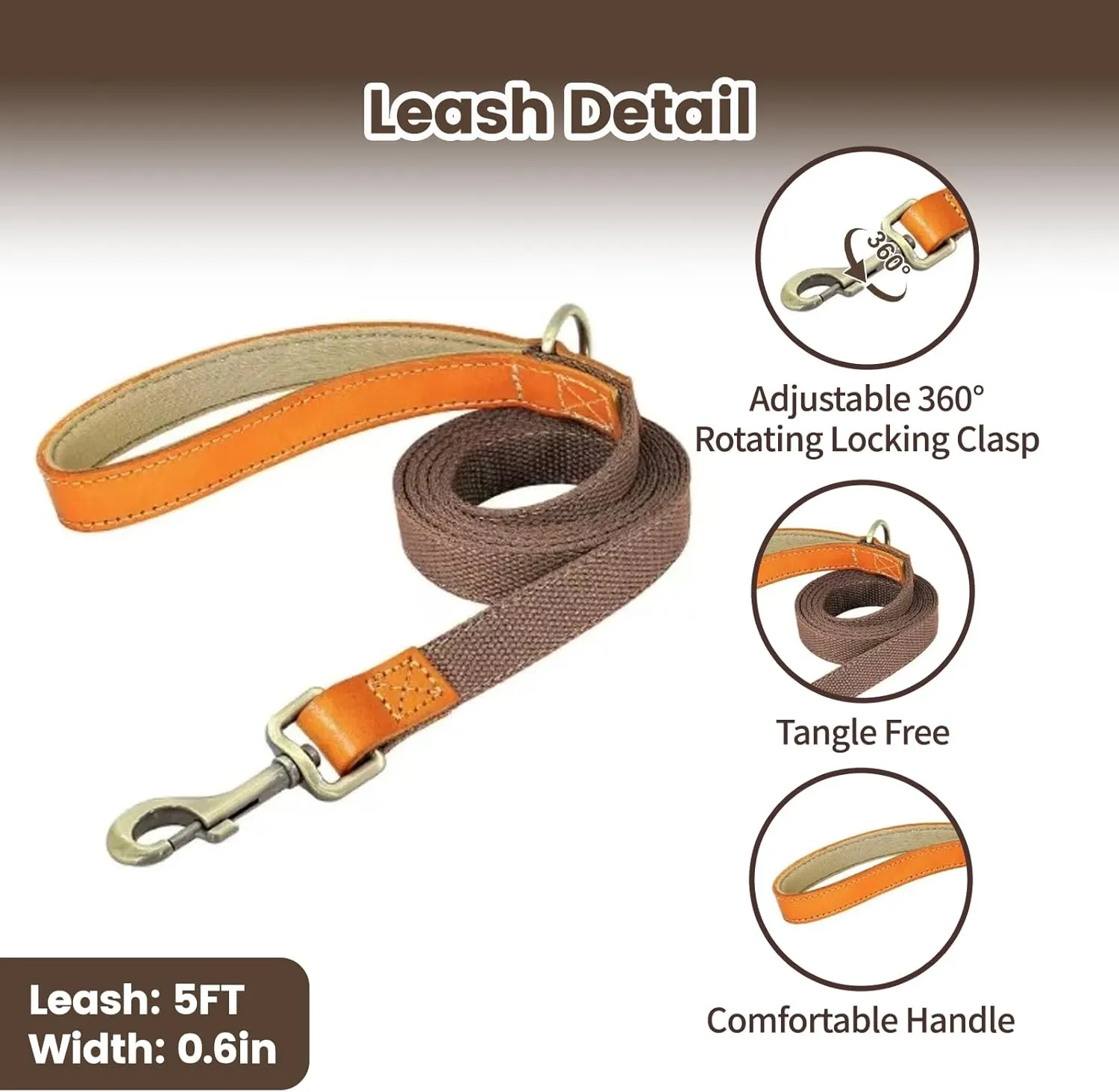 No-Pull No-Choke Dog Harness and Leash Set - Adjustable Soft Padded Vest, Lightweight Retro Design for Small Medium Dogs and Puppies, Easy Control and Comfortable Walk (Brown, M)