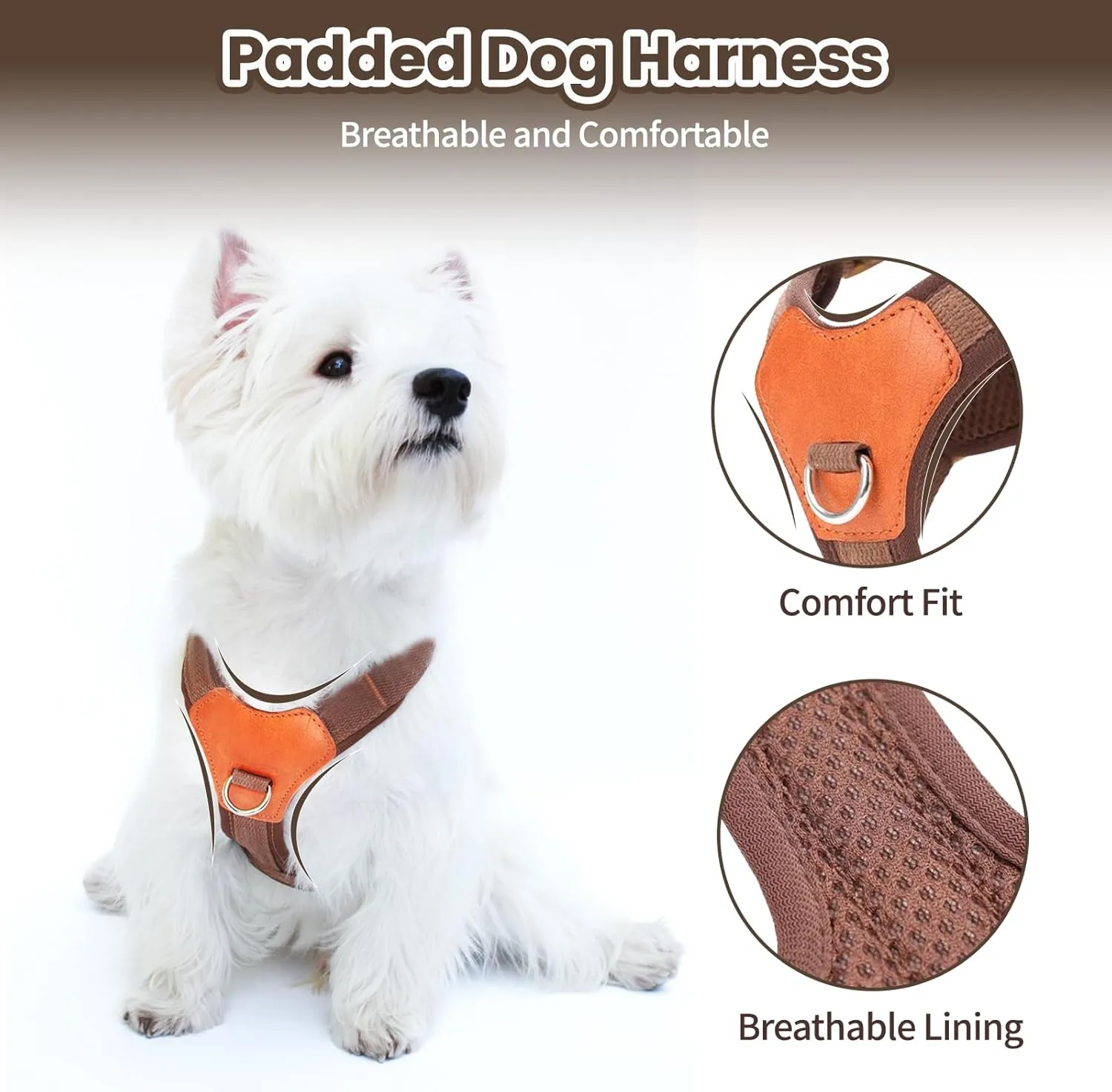 No-Pull No-Choke Dog Harness and Leash Set - Adjustable Soft Padded Vest, Lightweight Retro Design for Small Medium Dogs and Puppies, Easy Control and Comfortable Walk (Brown, M)